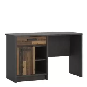 image of Brooklyn Desk With 1 Door And 1 Drawer In Walnut And Dark Matera Grey