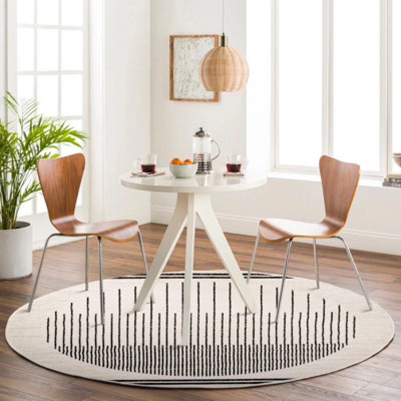 Image of Livabliss Round Scandi Geometric White/black Enso Area Rug 160 X 160 Cm - Easy Care, Non Shedding, Ideal For Living Room & Bedroom