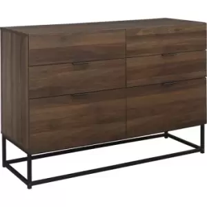 image of Houston Walnut Wooden 6 Drawer Chest Of Drawers - Birlea