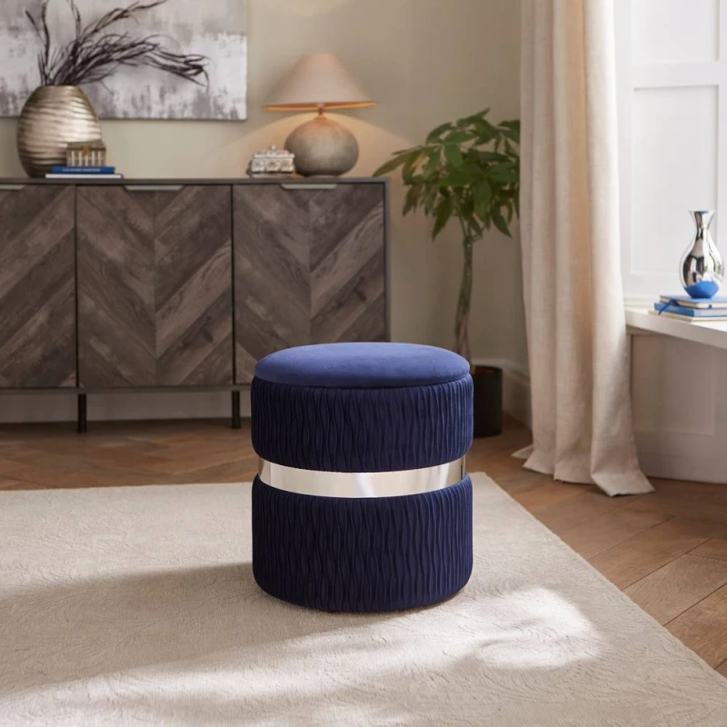 Image of GFW Eden Velvet Storage Stool in Midnight Midnight Unisex