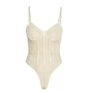 image of Missguided Harness Mesh Lingerie Bodysuit - White