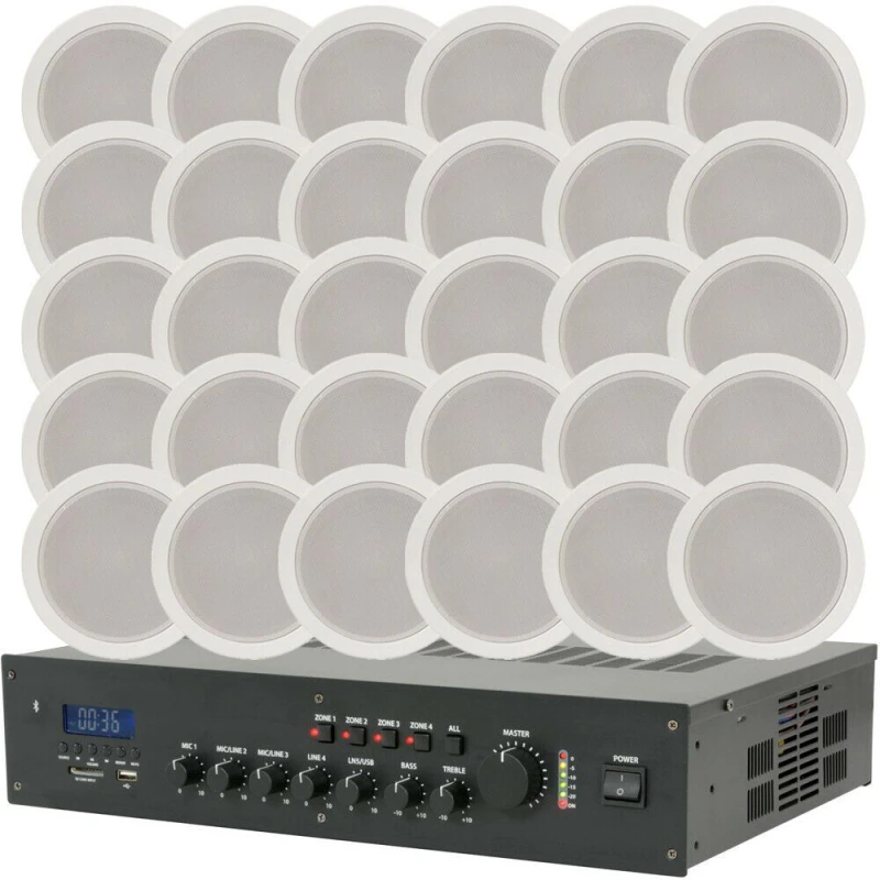 Image of Loops PRO Bluetooth 100V Amplifier & 30x Ceiling Speaker Kit Background Music System Multi unisex