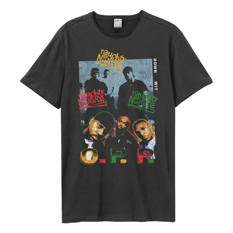 Image of Amplified Amplified Men Hip Hop Hooray Naughty By Nature Cotton T-Shirt in Charcoal Size: X-Small Charcoal XS Male 5063750848501