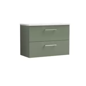 image of Nuie Arno 800mm Wall Hung 2 Drawer Vanity & Sparkling White Laminate Top Satin Green