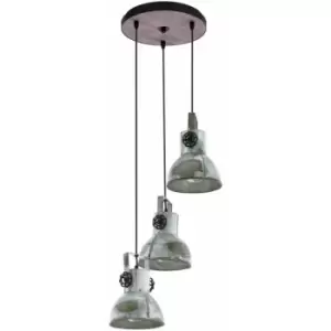 Image of Hanging Ceiling Pendant Light Black & Raw Steel 3x 40W E27 Industrial Feature