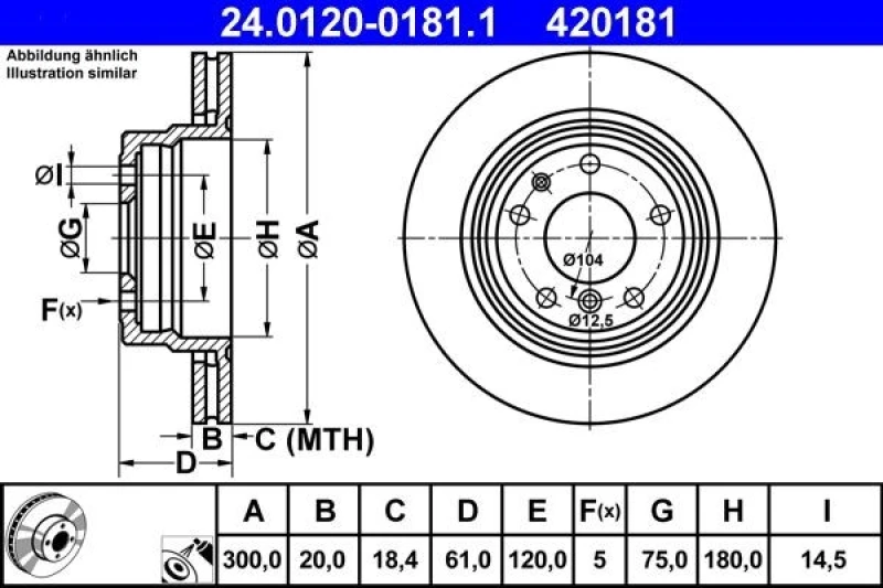 Image of ATE 24.0120-0181.1 Brake disc Vented, Coated, High-carbon Brake Disc (82)