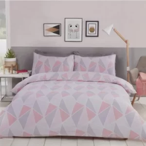 image of Leo Geometric Single Duvet Quilt Cover Bedding Set Pink/Grey