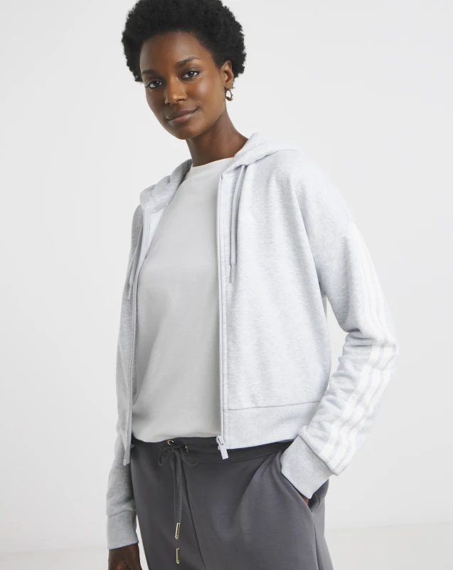 Image of Adidas adidas Full Zip 3 Stripe Hoodie Light Grey - adidas - Size: XL Light Grey Female XL AD60004