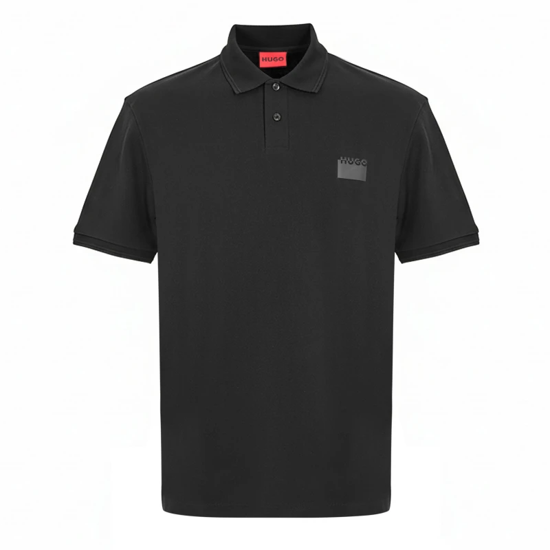 Image of Hugo Mens Delastolo Red Cotton Short Sleeve Polo Shirt Black male L