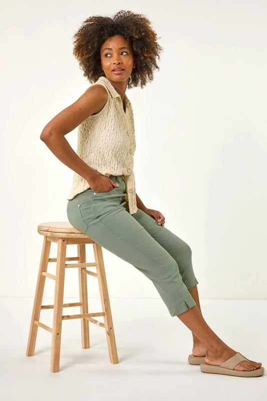 Image of Roman Womens Lift Sculpt Shape Cropped Stretch Trouser in Khaki Size: 18 Khaki Female 18