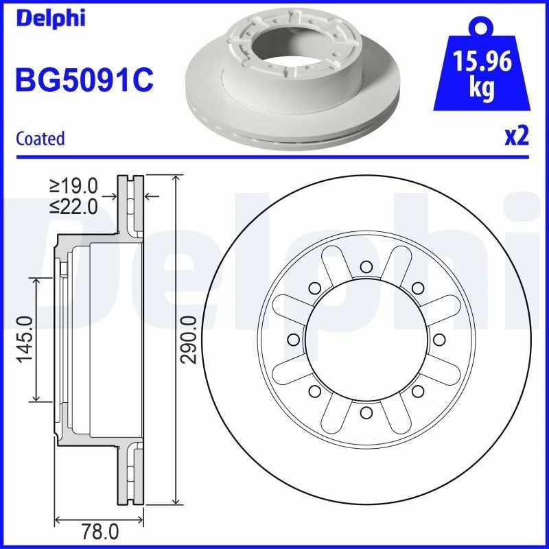 Image of DELPHI Brake disc DELPHI BG5091C