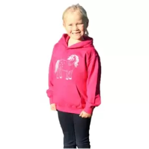 image of British Country Collection Girls Twinkle Pony Glitter Hoodie (1-2 Years) (Fuchsia)