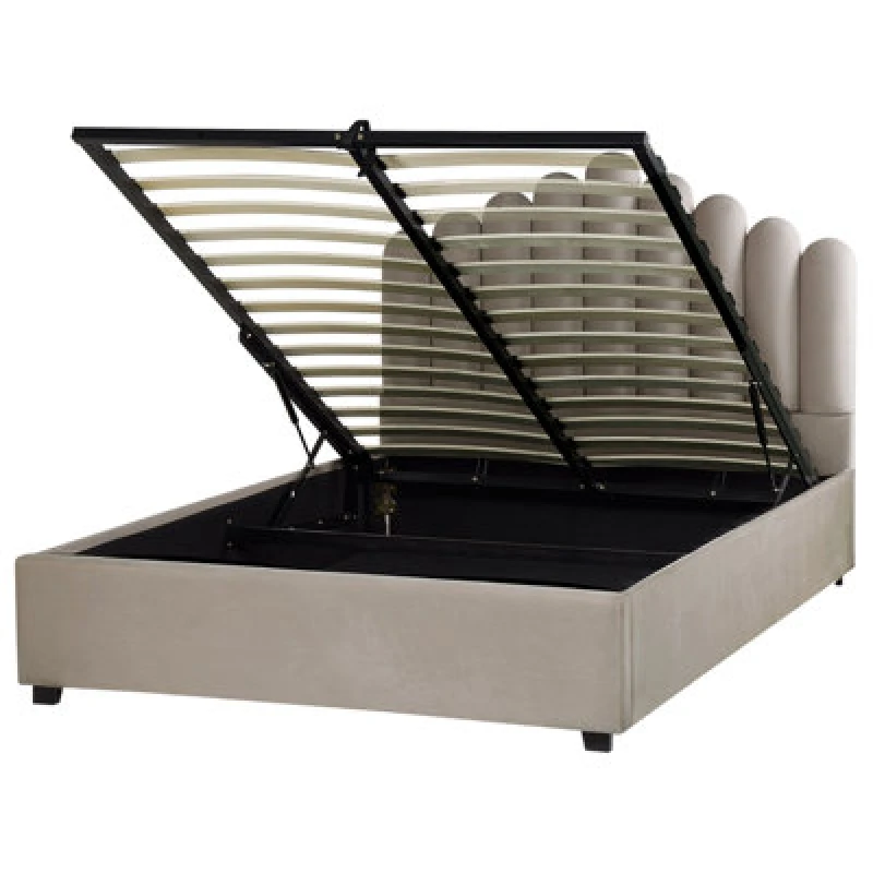 Image of Beliani Ottoman Bed Velvet Vincennes 140 X 200 Cm (Eu Double) Taupe