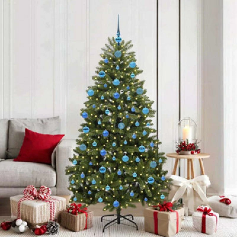 Image of vidaXL Artificial Christmas Tree with Blue Balls Green 180cm PVC and Metal, Green 3395692