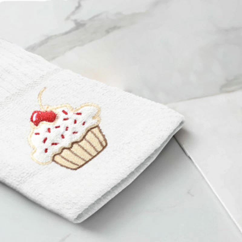 Image of Kitchen Trends Emroidered Cupcake Easy Care Pack of 3 Tea Towels in White Size: 3 Pack White Unisex 3 Pack