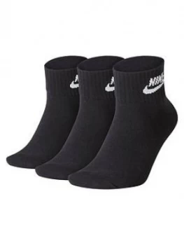 Image of Nike Everyday Ankle Socks (3 Pack) - Black