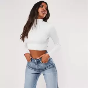 Missguided High Neck Rib Detail Knitted Crop Top - White