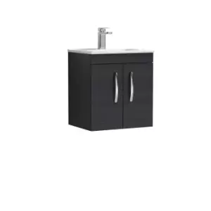 image of Nuie Athena 500 Wall Hung 2-door Vanity & Minimalist Basin - Black Woodgrain