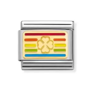 Image of Nomination Classic Gold Rainbow Flag Four Leaf Clover Charm