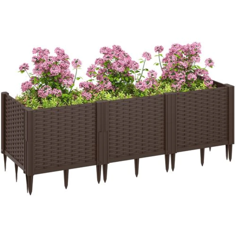 Image of Outsunny Outsunny Plastic Planter Box Kit, Modular Raised Bed for Flowers, Herbs Brown