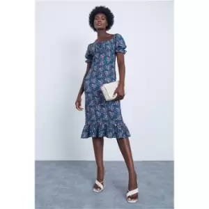 Image of I Saw It First Green Woven Ditsy Floral Ruched Bust Frill Hem Midi Dress - Green