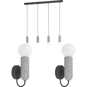 image of Quad Ceiling & 2x Matching Wall Lights Anthracite Terrazzo Stone Bulb Holder