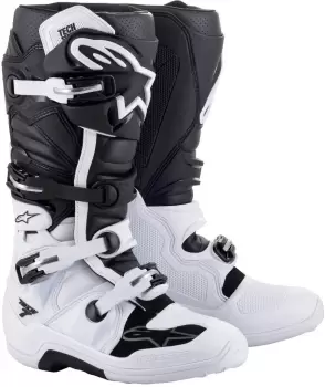 Image of Alpinestars Tech 7 Motocross Boots, black-white, Size 44 45, black-white, Size 44 45