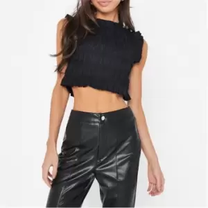 image of Missguided Petite Sleeveless Shirred Crop Top - Black