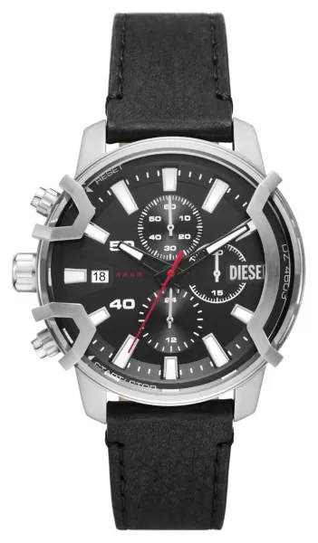 image of Diesel DZ4603 Griffed Chronograph Black Leather Strap Watch