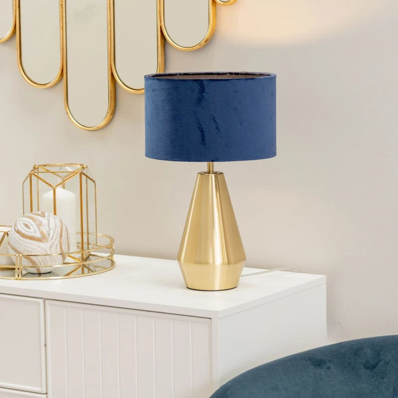 Image of ValueLights Jax Antique Brass Metal Dimmable Touch Table Lamp with Velvet Drum Shade Gold