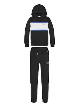 Image of Calvin Klein Jeans Boys 2 Piece Stack Logo Colour Block Jog Set - Black, Size Age: 10 Years