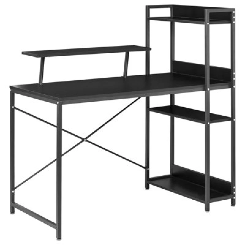 Image of Beliani Home Office Desk Biloxy Black 120 Cm 64cm With Shelves