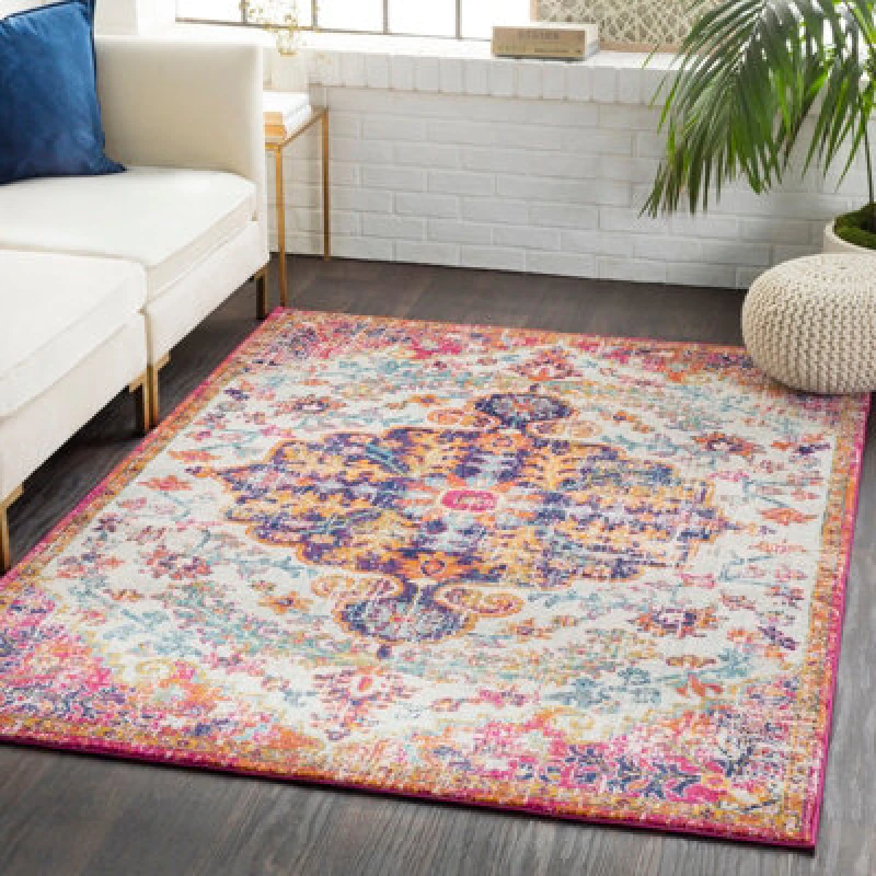 Image of Livabliss Vintage Oriental Boho Neon Pink Lou Area Rug 120 X 170 Cm - Easy Care, Non Shedding, Ideal For Living Room & Bedroom