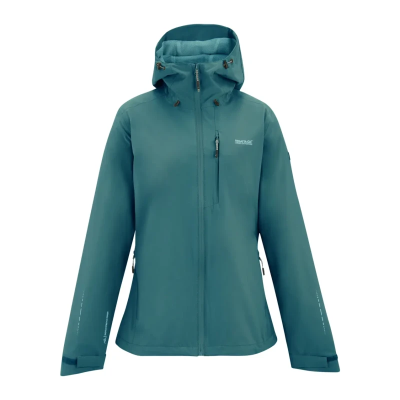 Image of Regatta Womens Oklarna Hooded Walking Waterproof Jacket in Teal Size: 16 Teal Female 16