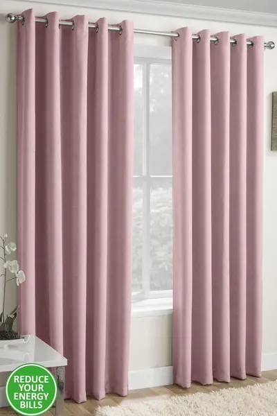 Image of Enhanced Living Pair of Eyelet Thermal Noise reducing Dim Out Curtains Pink