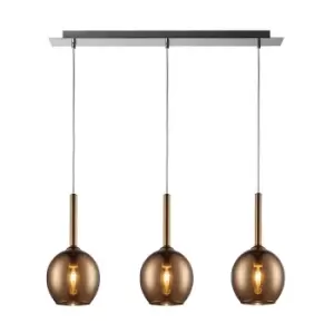 Image of Monic Bar Pendant Ceiling Light, Copper, 3x E14