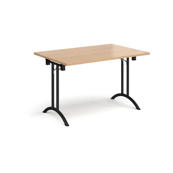 Image of Rectangular Folding Meeting Table with Black Curved Legs - 1200mm - Beech