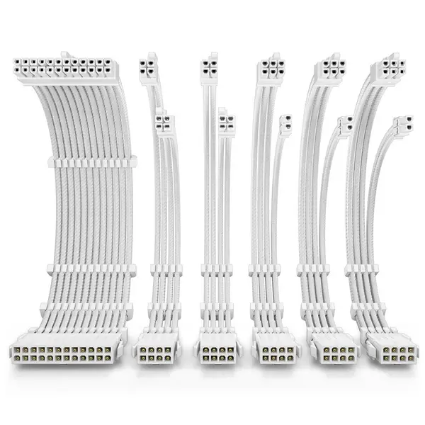 image of Antec Antec White PSU Extension Cable Kit - 6 Pack (1x 24 Pin 2x 4+4 Pin 3x 6+2 Pin) 0-761345-77697-4