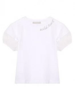 Image of Mintie by Mint Velvet Girls Puff Sleeve Jersey T-Shirt - Ivory, Size Age: 7-8 Years, Women