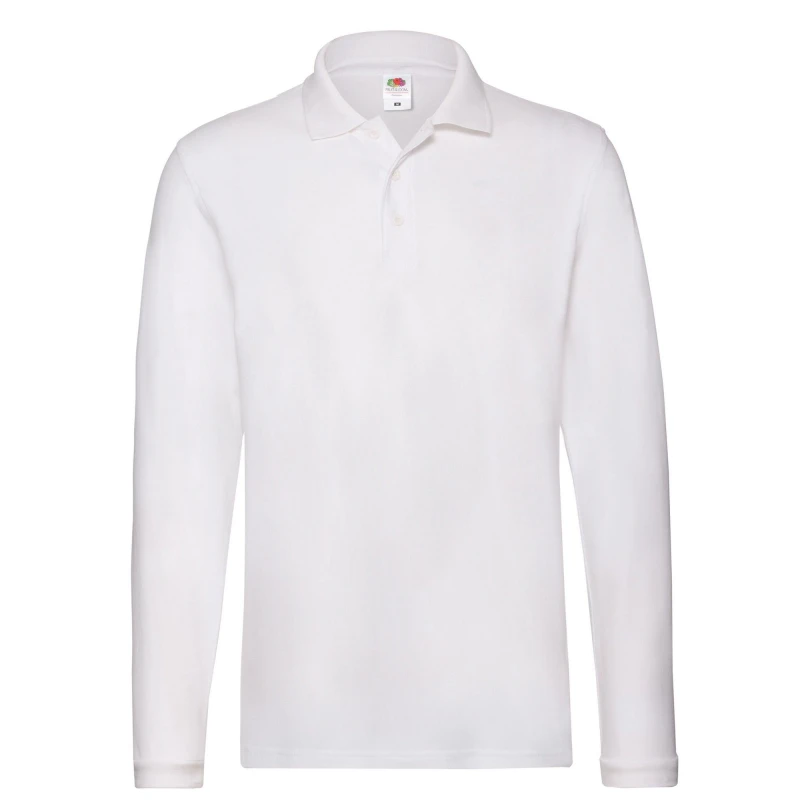 Image of Fruit Of The Loom Fruit of the Loom Men Cotton Pique Long-Sleeved Polo Shirt in White Size: large White L Male 5063470677023