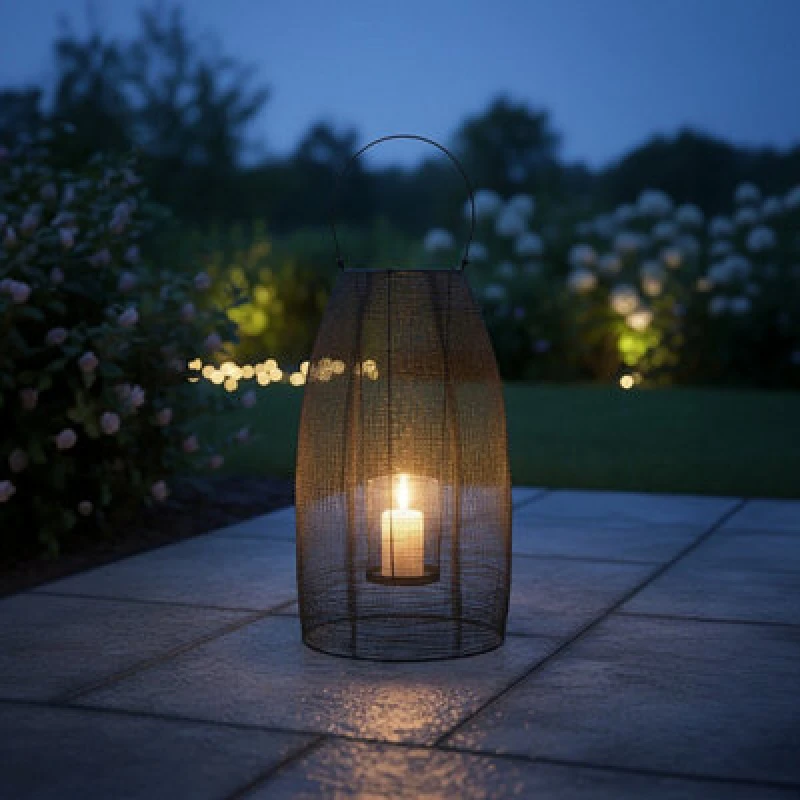 Image of Orsina Large Black Lantern, Iron Wireframe Black Candle Holder, Indoor & Outdoor Glass Shade Candle Holder