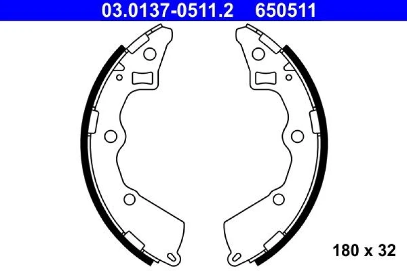 Image of ATE 03.0137-0511.2 Brake Shoes without lever Brake Shoe Set (70)