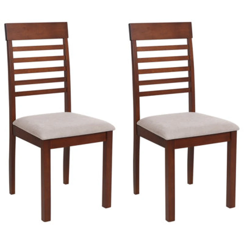 Image of Beliani Set Of 2 Dining Chairs Ortley Wood Dark Brown/ Taupe