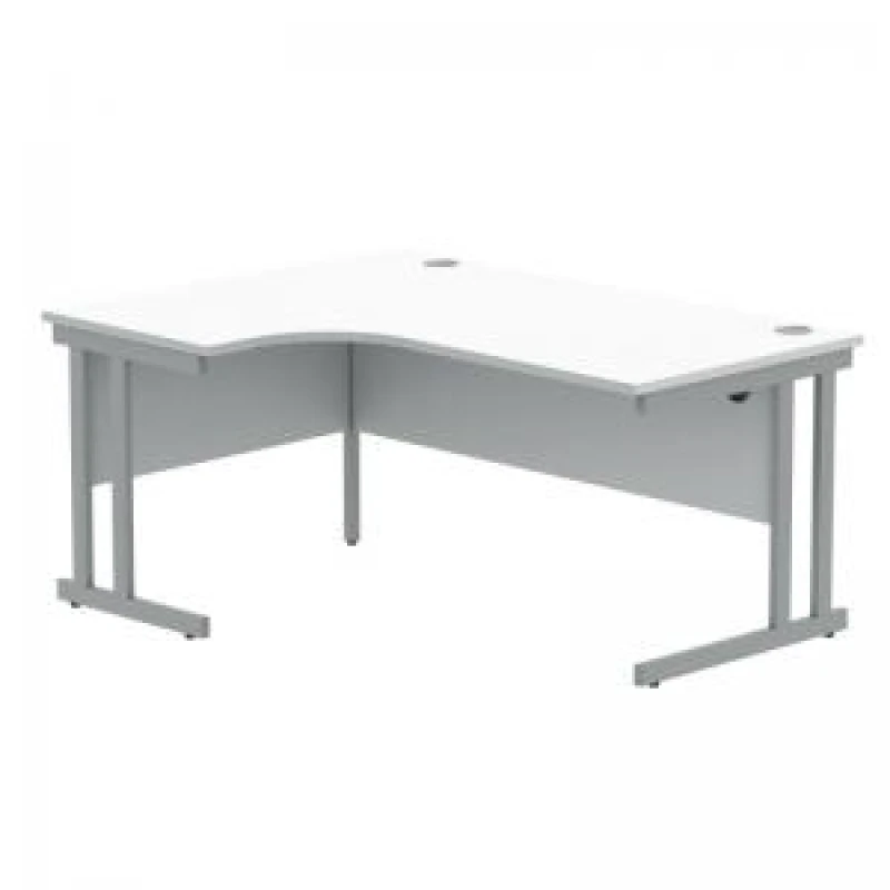 Image of Polaris Left Hand Radial Double Upright Cantilever Desk 1600x1200x730mm Arctic White/Silver KF882350