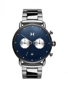 image of MVMT Blacktop Blue Sunray and Silver Detail Chronograph Dial Stainless Steel Bracelet Mens Watch, One Colour, Men