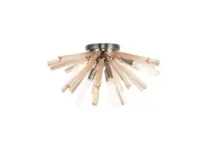 Image of 6 Light E14, Semi Flush Polished Nickel , Champagne Gold Glass