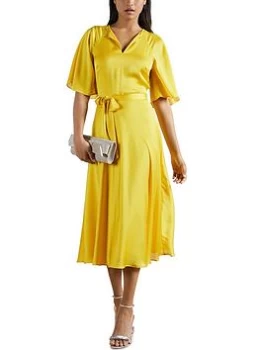Image of Ted Baker Raglan Sleeve Tea Midi Dress - Yellow, Yellow, Size 1=8, Women