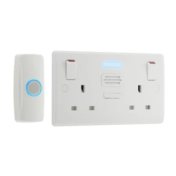 image of British General Nexus Double Switched 13A Power Socket with Door Chime - White