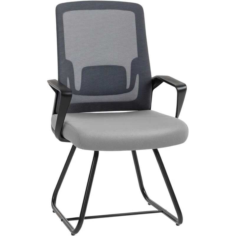 Image of HOMCOM Desk Chair No Wheels, Meeting Chair with Mesh Back for Waiting Room in Dark Grey Dark Grey Unisex