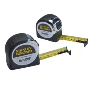 Image of STANLEY FatMax Chrome Pocket Tapes 5m/16ft & 8m/26ft (Twin Pack)